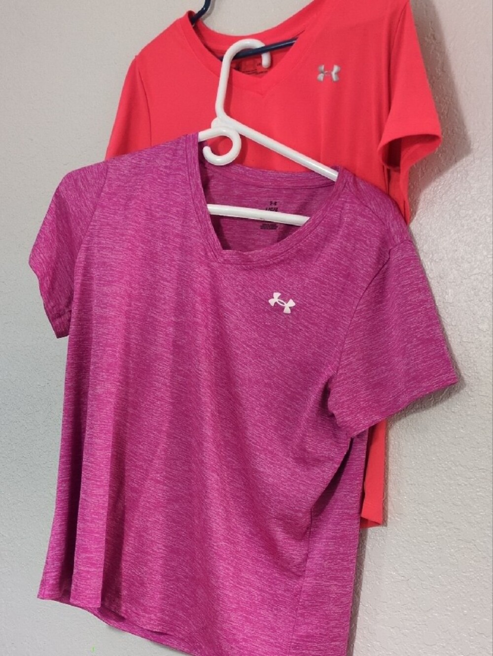 Under Armour Two-Pack V-Neck Performance Tees - Coral, Magenta, Heather Gray